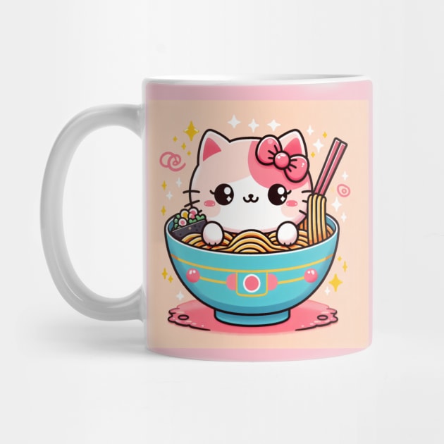 Little Pink Cat in a Ramen Bowl by Pokoyo.mans@gmail.com